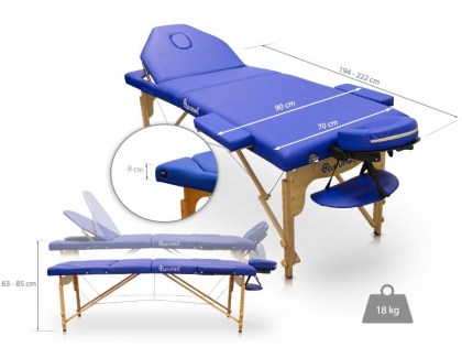 masszázságy, 3 zónás, favázas, 194x70cm, kék, minőségi, összecsukható, hordozható, quirumed, budapest